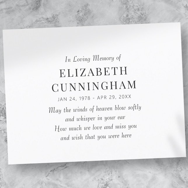 In Love Memory Memorial Modern Simple Ankündigungspostkarte (Von Creator hochgeladen)