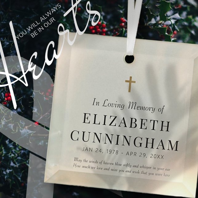 In Love Memory Memorial Modern Simple Cross Ornament Aus Glas (Von Creator hochgeladen)