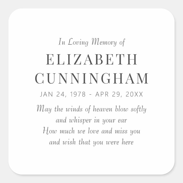 In Love Memory Memorial Modern Simple Quadratischer Aufkleber (Vorderseite)