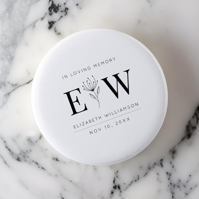 In Love Memory Memorial Moderne Monogram Foliage Button (Von Creator hochgeladen)