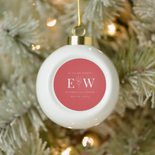 In Love Memory Memorial Moderne Monogram Foliage Keramik Kugel-Ornament