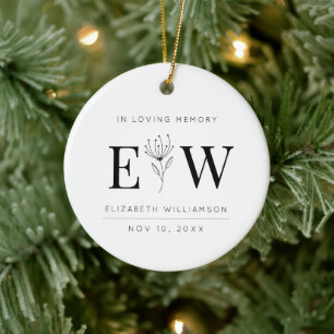 In Love Memory Memorial Moderne Monogram Foliage Keramik Ornament