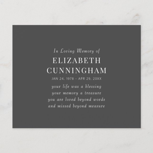 In Love Memory Memorial Modernes einfaches Angebot (Vorderseite)