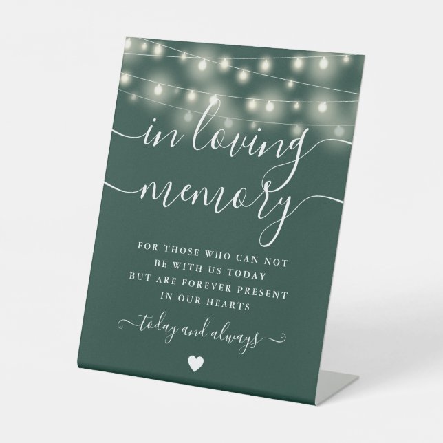 In Love Memory Memorial Smarald String Lights Sockelschild (Vorderseite)