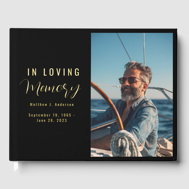In Love Memory Modern Black Custom Foto Beerdigung Gästebuch (Vorderseite)