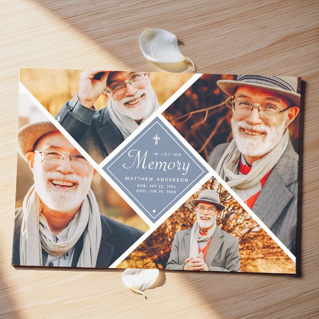 In Love Memory Modern Cross Multi Foto Dankeskarte (Von Creator hochgeladen)