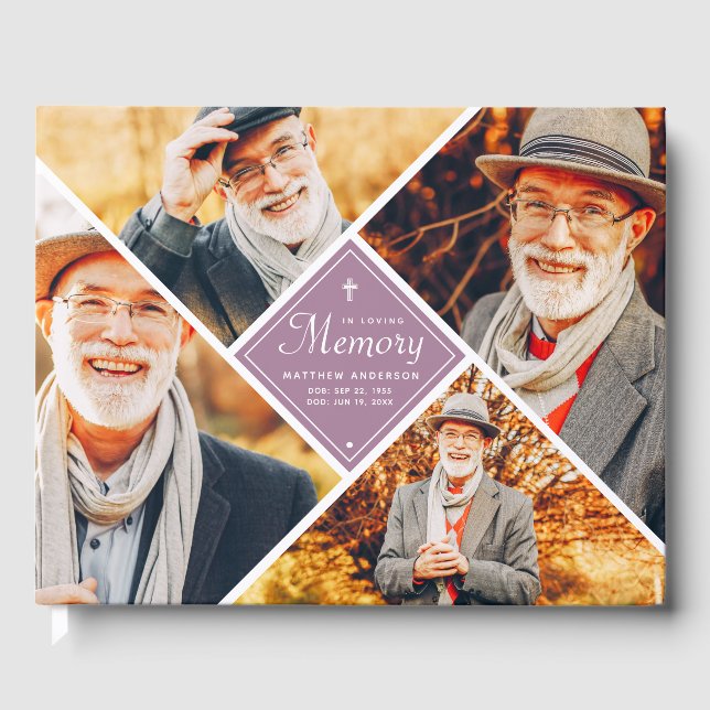 In Love Memory Modern Cross Multi Foto Gästebuch (Vorderseite)