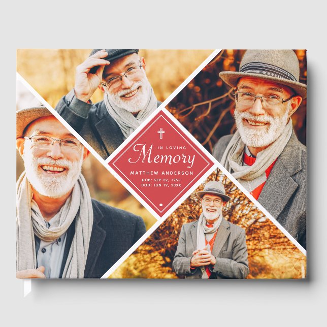 In Love Memory Modern Cross Multi Foto Gästebuch (Vorderseite)