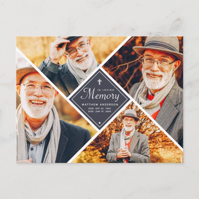 In Love Memory Modern Cross Multi Foto Postkarte (Vorderseite)