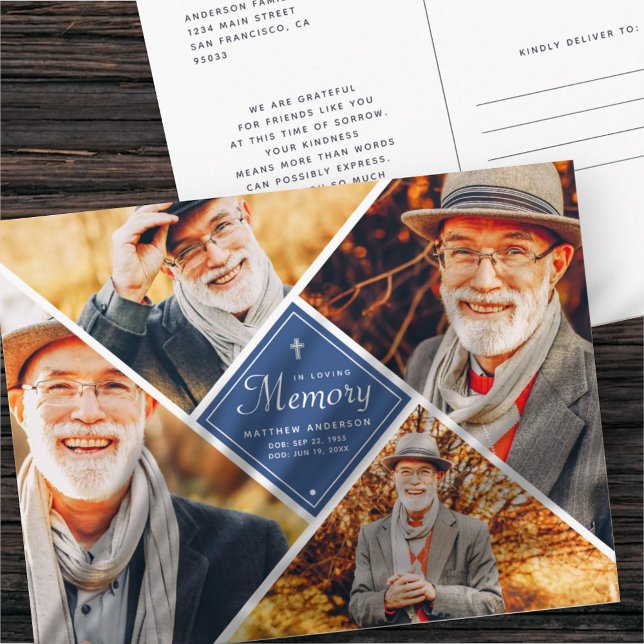 In Love Memory Modern Cross Multi Foto Postkarte (Von Creator hochgeladen)