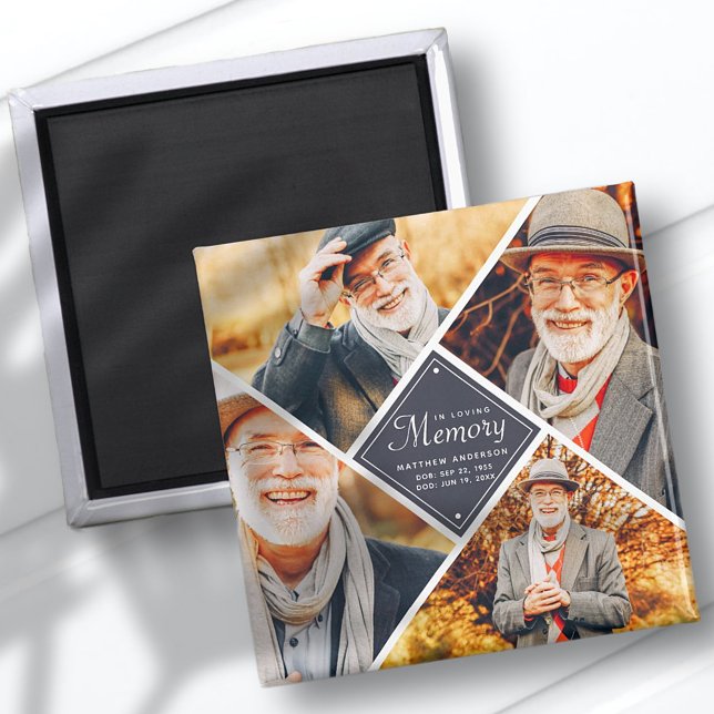 In Love Memory Modern Cross Multi Foto Template Magnet (Von Creator hochgeladen)