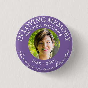 In Love Memory Modern Lila Foto Memorial Button