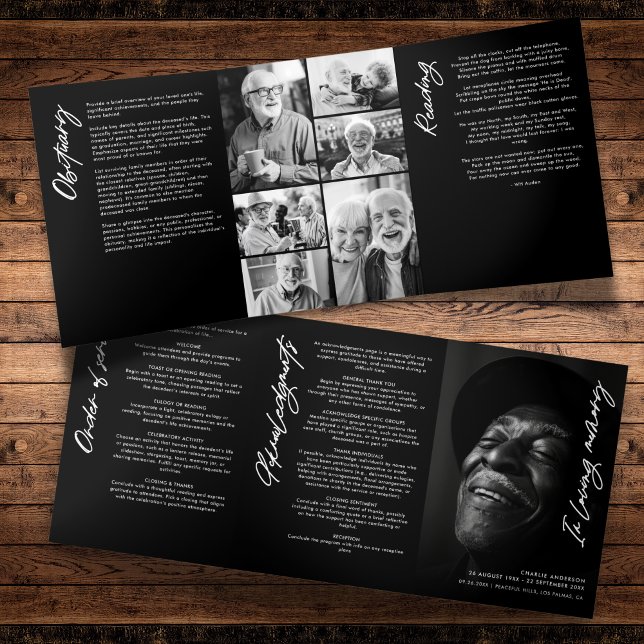 In Love Memory Modern Memorial 7-Foto Collage Dreifach-gefaltete Programmkarte (Von Creator hochgeladen)