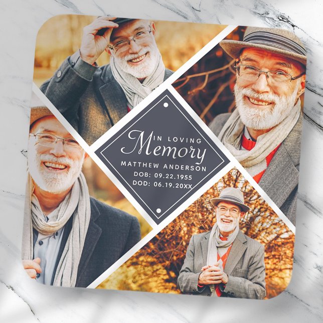 In Love Memory Modern Multi Foto Template Quadratischer Aufkleber (Von Creator hochgeladen)