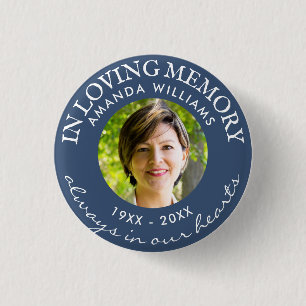 In Love Memory Modern Navy Blue Foto Memorial Button
