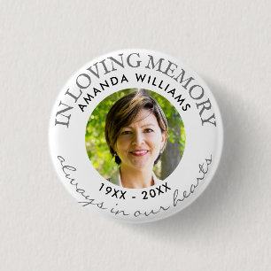 In Love Memory Modern White Foto Memorial Button
