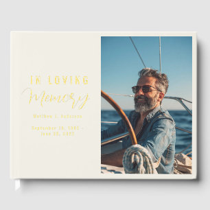 In Love Memory Moderne Creme Beige Foto Beerdigung Gästebuch