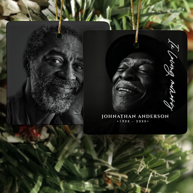 In Love Memory Moderne Skriptnamen & 2 Fotos Keramikornament (Von Creator hochgeladen)