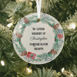 In Love Memory Name Forever in Heart Pine Kranz Ornament Aus Glas