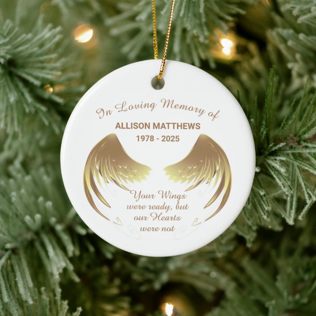 In Love Memory of Foto Wings Memorial Keramik Ornament (Baum)