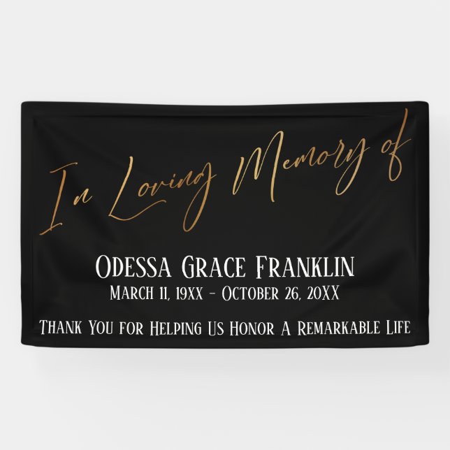 In Love Memory of Gold Handwriting on Black Banner (Horizontal)