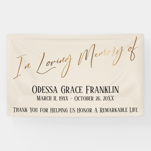 In Love Memory of Gold Handwriting on Cream Banner (Horizontal)