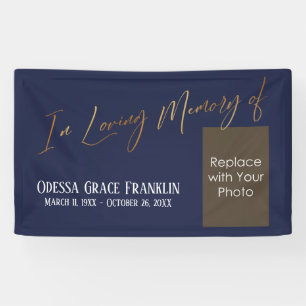 In Love Memory of Gold Navy Blue mit Foto Space Banner