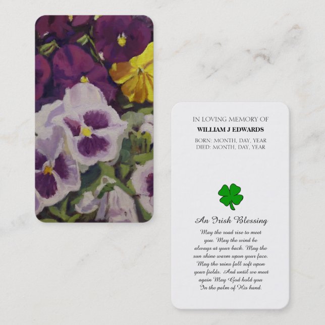 In Love Memory Pansy Blume Sympathy Card Visitenkarte (Vorne/Hinten)