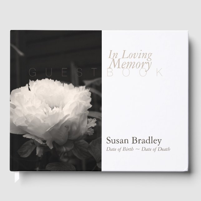 In Love Memory Peony Funeral White Guest Book Gästebuch (Vorderseite)
