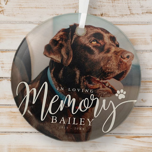 In Love Memory Pet Memorial Modern Simple Foto Ornament Aus Glas (Von Creator hochgeladen)