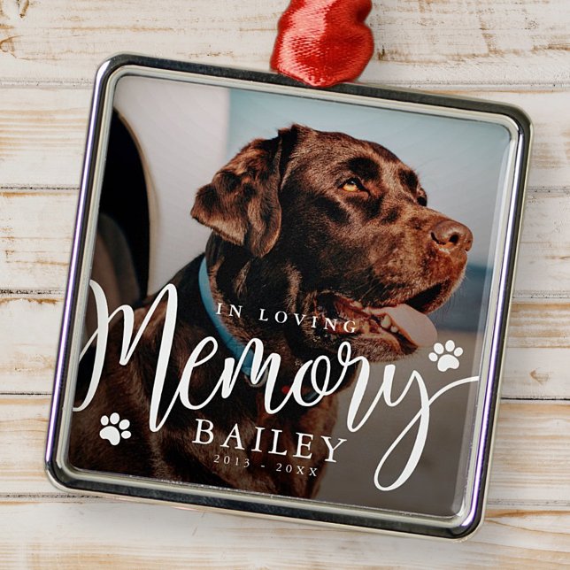 In Love Memory Pet Paw Memorial Modernes Foto Ornament Aus Metall (Von Creator hochgeladen)