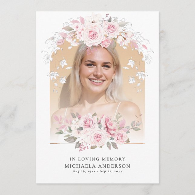 In Love Memory Pink Aquarell floral Memorial Programm (Vorderseite)