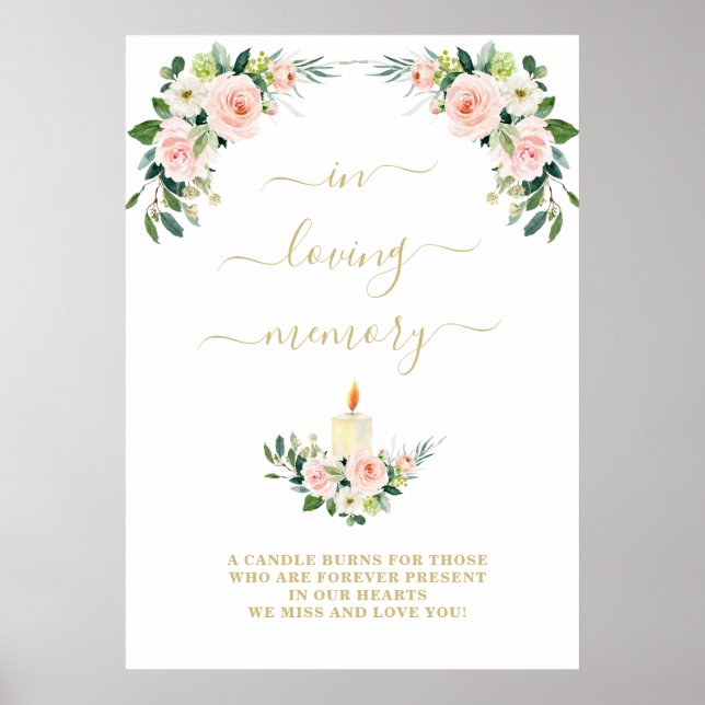 In Love Memory Pink floral Memorial-Zeichen Poster (Vorne)