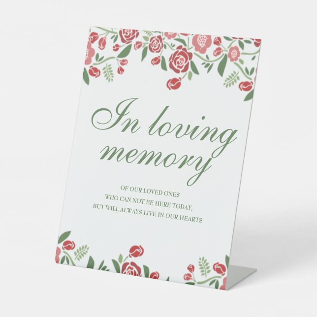 In Love Memory Red Green Thema Blumenhochzeit Sockelschild (Vorderseite)