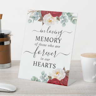 In Love Memory Red White Rose Floral Sockelschild