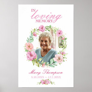 In Love Memory rosa Blumenreath Foto Beerdigung Poster