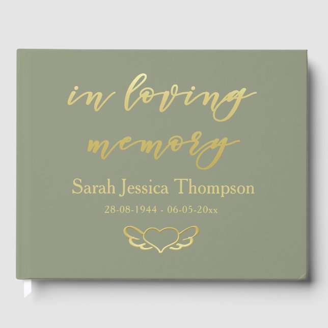 In Love Memory | Sage & Gold Buch des Beileids (Vorderseite)