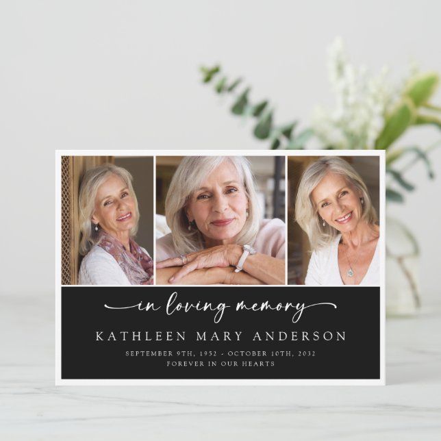 In Love Memory Schwarz-weiß Beileid Beerdigung Dankeskarte (Stehend Vorderseite)