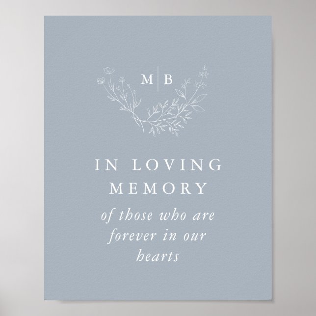 In Love Memory signieren Sie dusty Blue Monogram W Poster (Vorne)