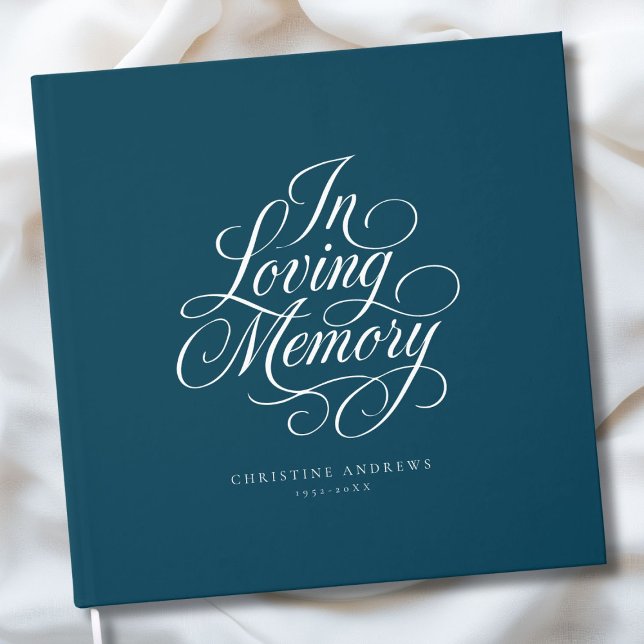 "In Love Memory" Skript-Schriftart Beerdigung beib Gästebuch ("In Loving Memory" Script Font Keepsake - Blue Funeral Guest Book)