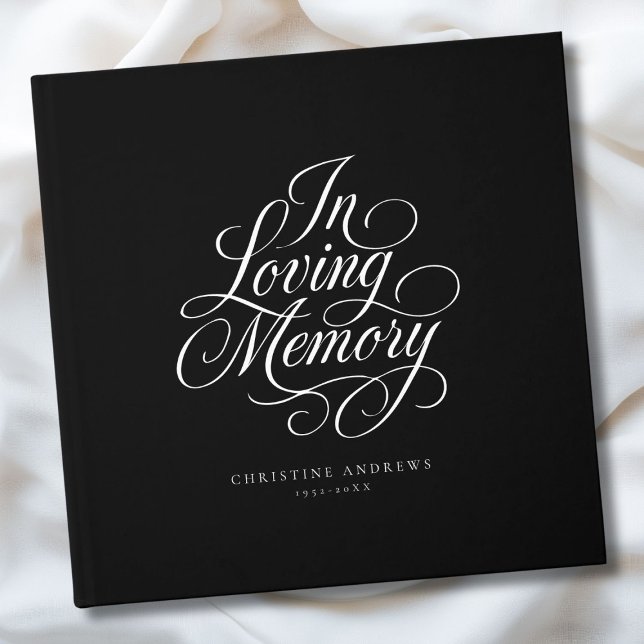 "In Love Memory" Skript-Schriftart Beerdigung beib Gästebuch ("In Loving Memory" Script Font Keepsake - Black Funeral Guest Book)