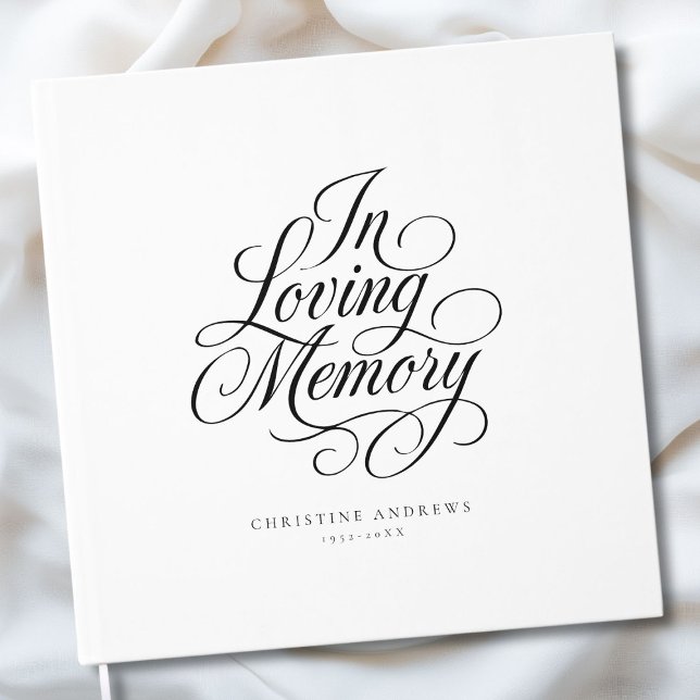 "In Love Memory" Skript-Schriftart Beerdigung beib Gästebuch ("In Loving Memory" Script Font Keepsake - White Funeral Guest Book)