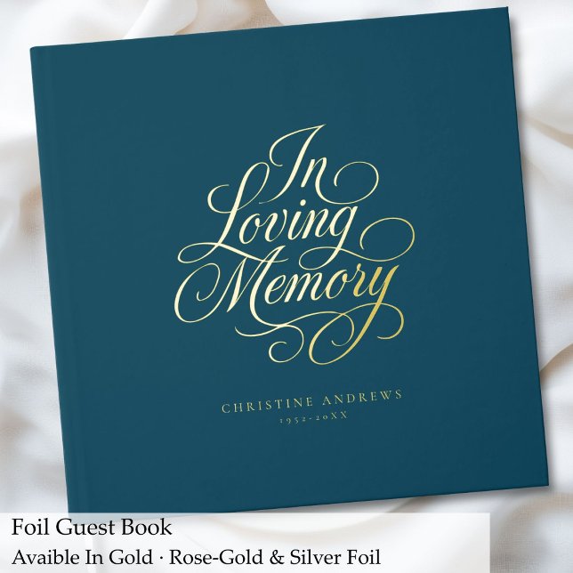"In Love Memory" Skript-Schriftart Beerdigung beib Gästebuch ("In Loving Memory" Script Font Keepsake Funeral Foil Guest Book)