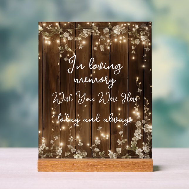 In Love Memory String Lights Holz Memorial Acrylschild (Neutral)