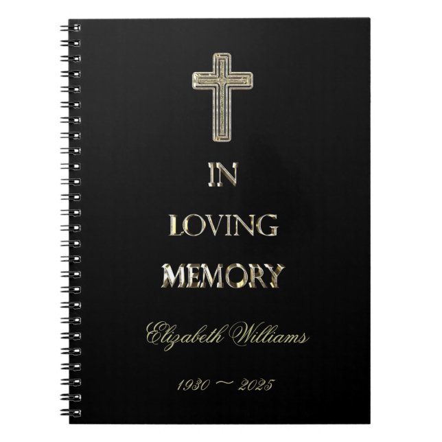 In Love Memory Typografie Golden Cross Elegant Notizblock (Vorderseite)