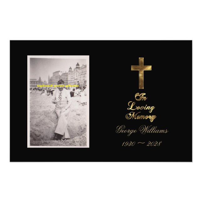 In Love Memory Typografie Golden Cross Foto (Vorne)