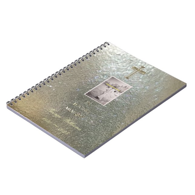 In Love Memory Typografie Golden Cross Foto Notizblock (Linke Seite)