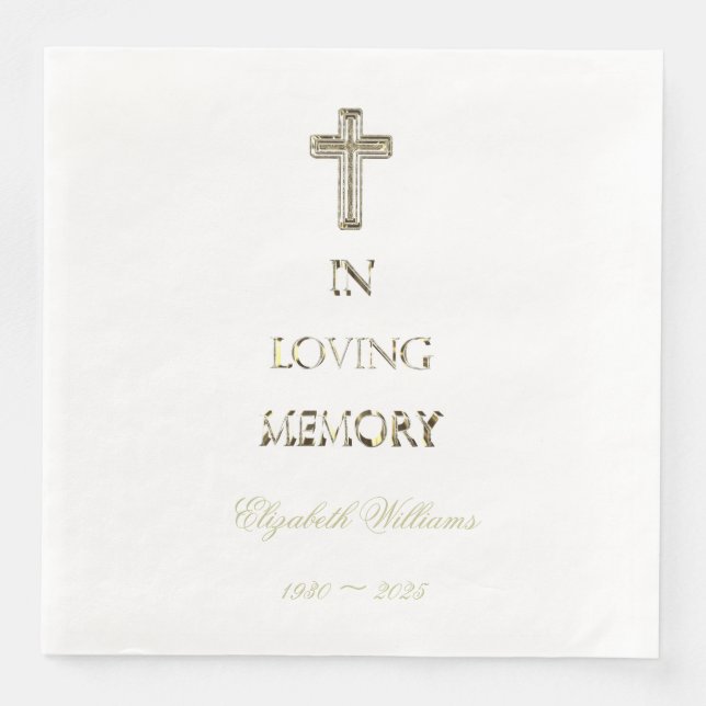 In Love Memory Typografie Golden Cross Serviette (Vorderseite)
