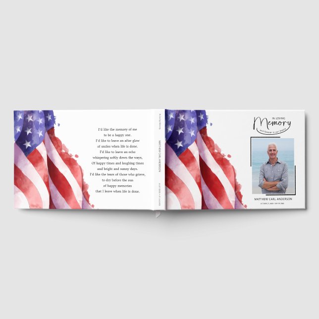 In Love Memory US Flag Funeral Guest Book Gästebuch (Voll)