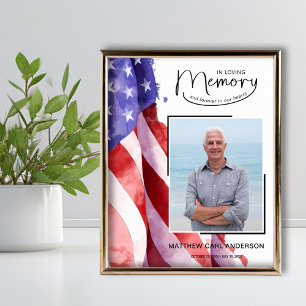 In Love Memory US Flag Funeral Memorial Poster